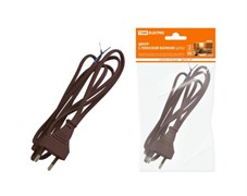 Шнур сетевой TDM ШУ02 SQ1305-0016, ШВВП 2х0.75мм2, 6А, 250В, IP20, 1.7м, с плоской вилкой, коричневый 24663