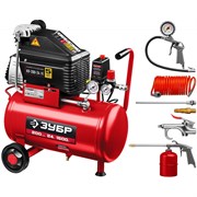 Компрессор воздушный ЗУБР КП-200-24 Н6, безмасляный, с набором пневмоинструментов, 6 предметов 92166