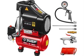 Компрессор воздушный ЗУБР КП-200-6 Н6, безмасляный, бытовой, с набором пневмоинструментов, 6 предметов 92168