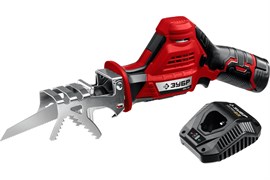 Пила сабельная аккумуляторная ЗУБР СПЛ-125-21, 12В, рез: 80мм-дерево, 7мм-сталь, ход штока 20мм, 1 АКБ 92121