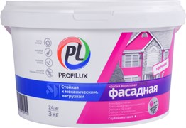 Краска фасадная Profilux PL-112А, акриловая, 3кг, влагостойкая, белая 5307