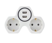 Разветвитель/тройник STEKKER 32872, двухместный, 16A, с заземлением, 2xUSB, 2.4А, белый/серый 85416