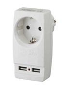 Разветвитель/тройник ЭРА SP-1e-USB-W Б0027836, одноместный, 16А, + 2 USB 2A, с заземлением, белый 85418