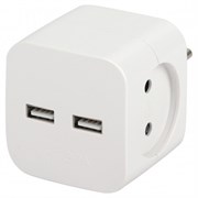 Разветвитель/тройник ЭРА SP-2-USB-W Б0049531, двухместный, 10А, +2 USB 2.4A/5В, без заземления, белый 84623