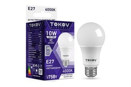 Лампа светодиодная TOKOV ELECTRIC А60-E27-10-4К, 10Вт, цоколь E27, 4000К, 176-264В, груша 79641