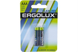 Элемент питания (батарейка) Ergolux 11743 ААА/LR03, мизинчиковый, щелочной, 1.5В, 2шт в блистере 8204