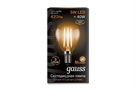 Лампа светодиодная GAUSS LED FILAMENT GLOBE, 80x45мм, G45/Е14, 5W, 2700К, форма шар, нитевидная