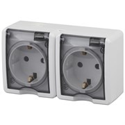 Розетка двухместная ОУ Эксперт ЭРА 11-2403-01, 2*2Р+Е, 16АХ-250В, открытой установки, с заземлением, c крышкой, белая 51070
