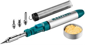 Набор для паяльных работ KRAFTOOL 55504-Н8: паяльник газовый, 3в1, регулировка пламени, 4 насадки, припой, чистка жал, 1300С