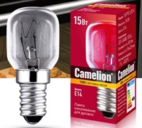 Лампа накаливания Camelion для духовок 15/PT/CL/E14, E14, 15Вт, 220В, +300градусов, прозрачная