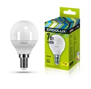 Лампа светодиодная Ergolux LED-G45-7W-E14-3K, 11Вт, 180-240В, шар, Е14