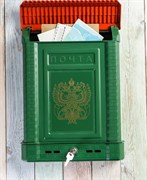 Ящик почтовый Премиум Герб, 380x285мм, внешний, пластиковый, зеленый, с замком