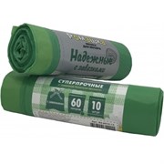 Мешки для мусора Ромашка Надёжные ВЗ-6010-13, 60л, в рулоне 10шт, с завязками, зелёные