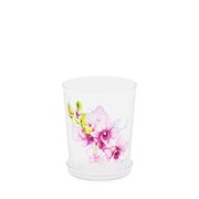 Горшок для цветов Орхидеи М3125, 0.7л, с поддоном, пластиковый, прозрачный с рисунком